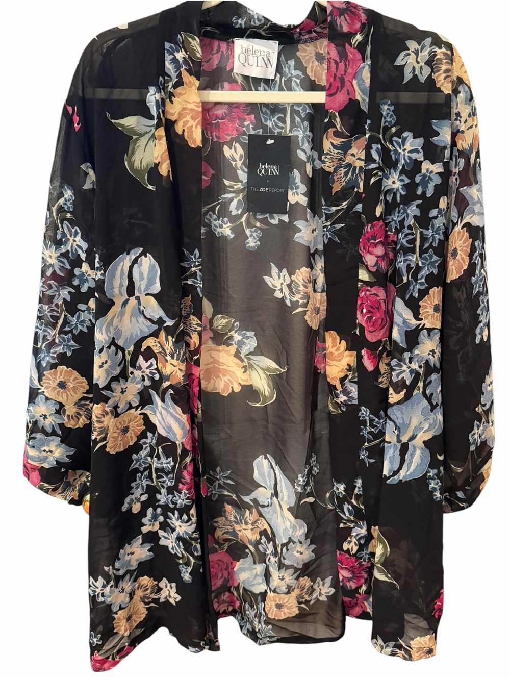 Helena Quinn x The Zoe Report Black Floral Sheer Kimono Robe Duster NWT
